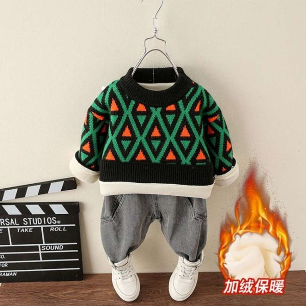 

plush boys' sweater pullover girls' t-shirt thickened children's autumn and winter fashion bottom coat baby's new top, Blue