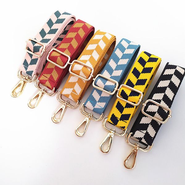 

2021 wide colored striped bag straps diy bag accessories parts replacement shoulder belts handbag strap long bands handle gold buckle, Black