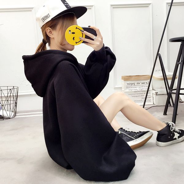 

2021 new women fleece hoodie sweatshirts autumn winter fashion oversize ladies pullovers warm cute pocket hooded jacket jitr, Black
