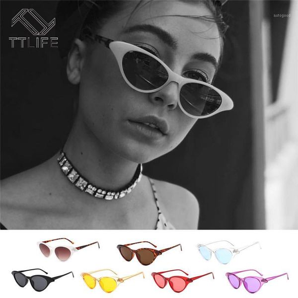 

sunglasseslife retro cat eye sunglasses women red sun glasses yellow frame brand designer small cateye glasses1, White;black