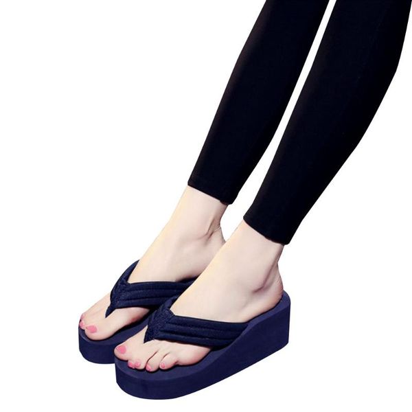 

beach platform fashion all-match holiday women slipper summer non slip solid wedge home thong casual eva flip flops, Black