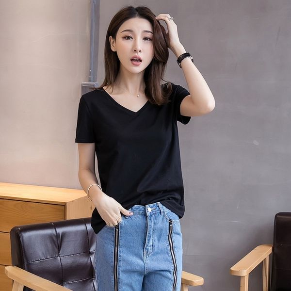 

gebeishang t-shirt clothes 2020 women's t-shirt new fashion v-neck loose white cotton students wear short sleeve clothes kajxo