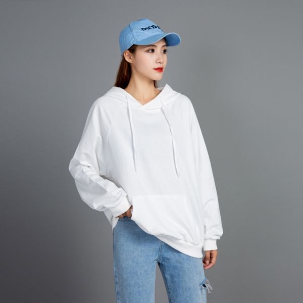 

2wrxz women's 2020 loose student solid color jztkk sweatshirt sweater women's tb pullover autumn korean hooded simple sweatshirt p, Black