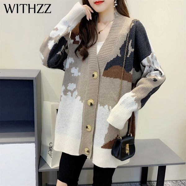 

withzz autumn women's knitted sweaters cardigan coat loose sweater1, White