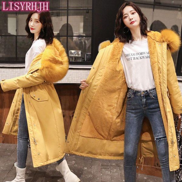 

lisyrhjh 2021 cotton thicken warm winter jacket women casual short parkas fur lining hooded mujer coat winter women clothing, Black