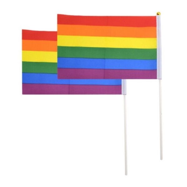 

21*14cm creative tools rainbow flags gay pride stick hand mini flag portable waving handhold using home festival party decorustt