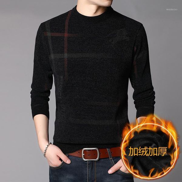 

2020 winter new men's casual long sleeve sweater youth fashion round neck plush warm bottom sweater1, White;black