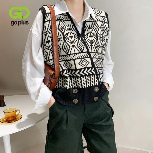 

goplus vest sweater knitted vests women v-neck geometric sleeveless jackets kamizelka damska pull sans manche mouwloze trui1, Black;white