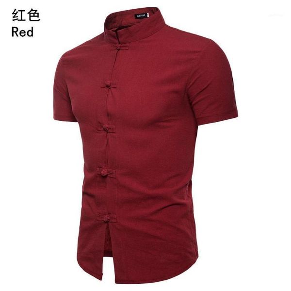 

casual shirt men's clothing button design chinese style summer short-sleeved linen solid color blouse men shirt stand collar1, White;black