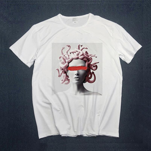 

2021 women t shirts summer short sleeve nordic sculpture lady print aesthetic tshirts trumblr vintage female clothes, White