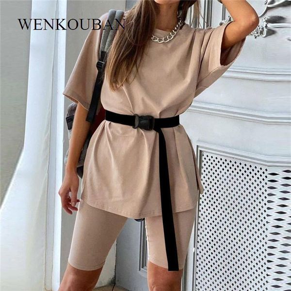 

two piece dress fashion women's suit casual solid ladies tracksuit 2021 summer outfits for women loose sports conjunto feminino1, White