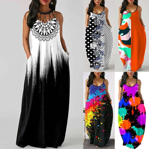 

2020 new women's suspender print pocket casual drs, Black;gray