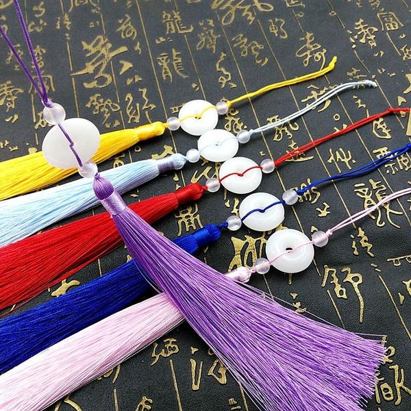 

2pcs new white jade peace buckle tassel fringe keychain caps straps diy jewelry making charms pendants accessories craft tassels h wmtzjs