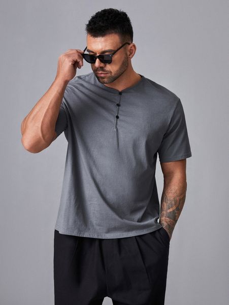 

extended sizes men solid half button tee s6dv#, White;black