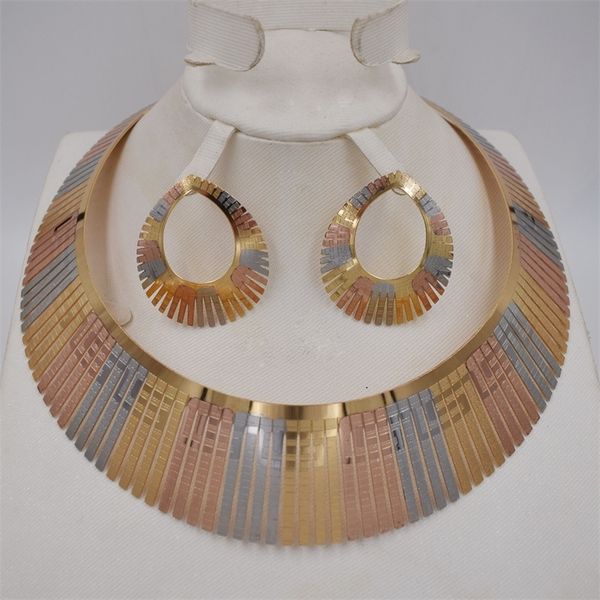 

new design ltaly 750 gold color jewelry bigset for women african beads jewlery fashion necklace set earring 201222, Slivery;crystal