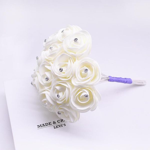 

decorative flowers & wreaths 10heads white diamond flower needle diy fake rose head wedding home artificial decoration valentine's day