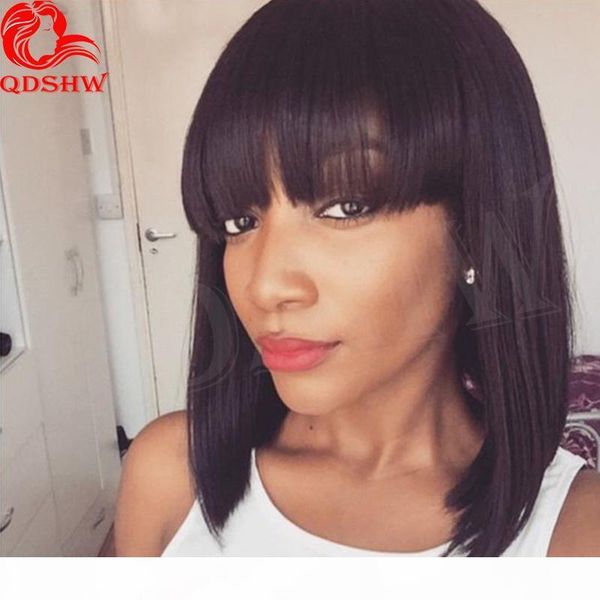 

short african american human hair bob wigs with bangs straight lace front virgin peruvian full lace human hair bob wigs for women, Black;brown