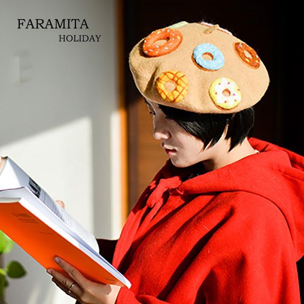 

berets faramita holiday doughnut sweet painter hat hand made women cute beret manual spring outdoor travel party fashion girls cap, Blue;gray