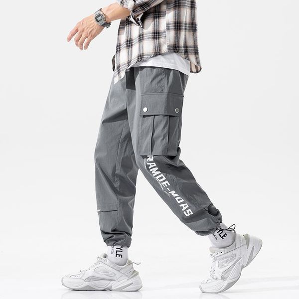 

men's pants men's casual male fashion brand all-match loose beam straight capri sports trousers men streetwear1, Black