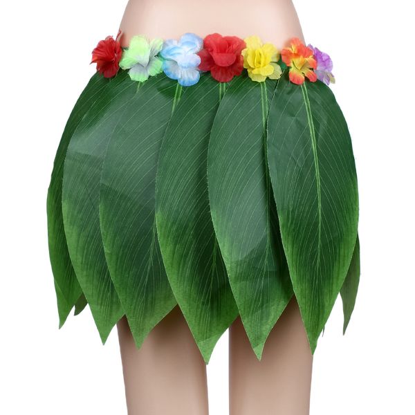 

leaf hula skirt hawaiian green skirt hibiscus flowers dancing prom luau party performance costume props