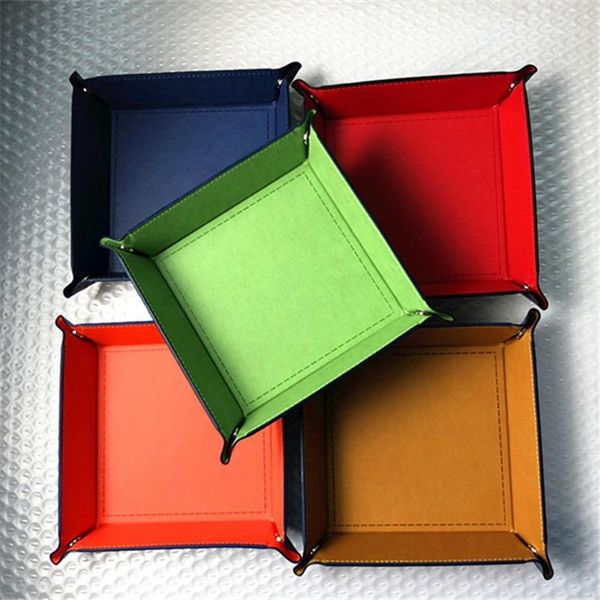 

kitchen storage & organization folding dice box pu leather quadrilateral table tray coin keys holder1