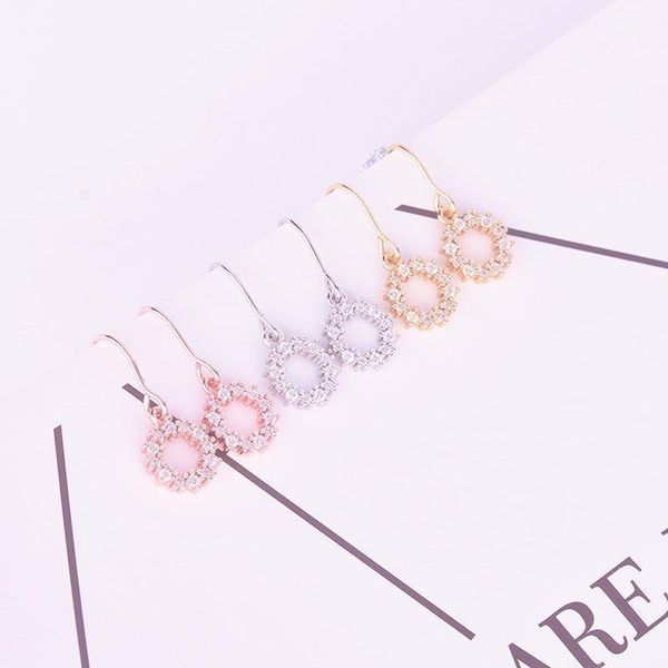 

crystal circle earrings for women korean sweet personality dangle ear line 3 color party gift fashion jewelry kbe3881, Silver