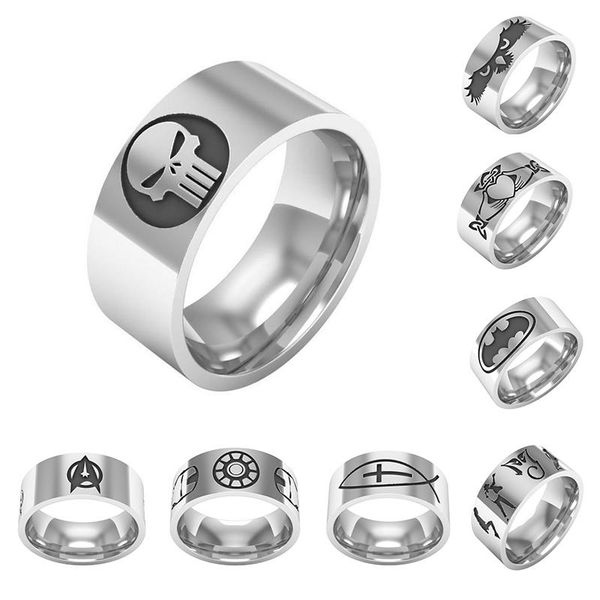 

new 26 styles punisher skull stainless steel rings maxi punk jewelry engagement rings men's fashion jewelry accessories, Golden;silver