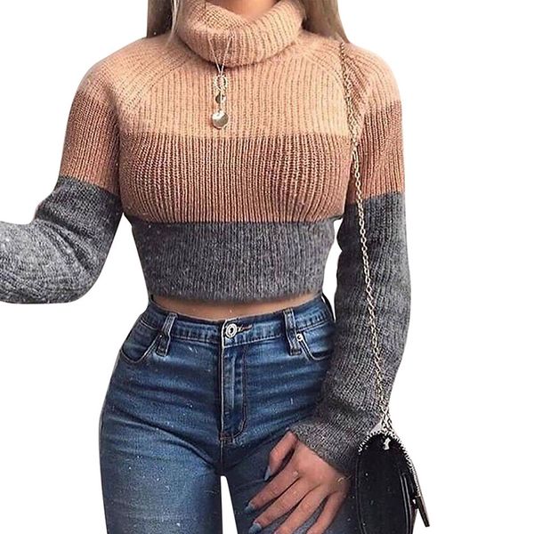 

normov autumn winter turtleneck women sweater long sleeve knitted sweater feamle patchwork pullovers sweaters slim femme, White;black
