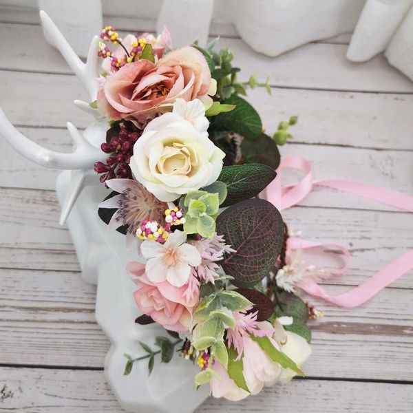 

12 pcs flowers crown festival headband women hair accessories headdress bridesmaid girl floral garland wedding floral qyltxy