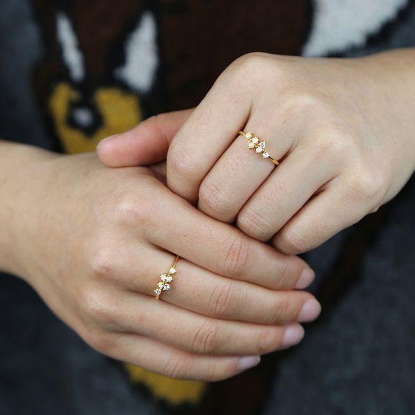 

new arrive minimal delicate jewelry tiny fire opal cz paved dainty jewelry for women teen girl fashion elegant stacking cz rings, Slivery;golden