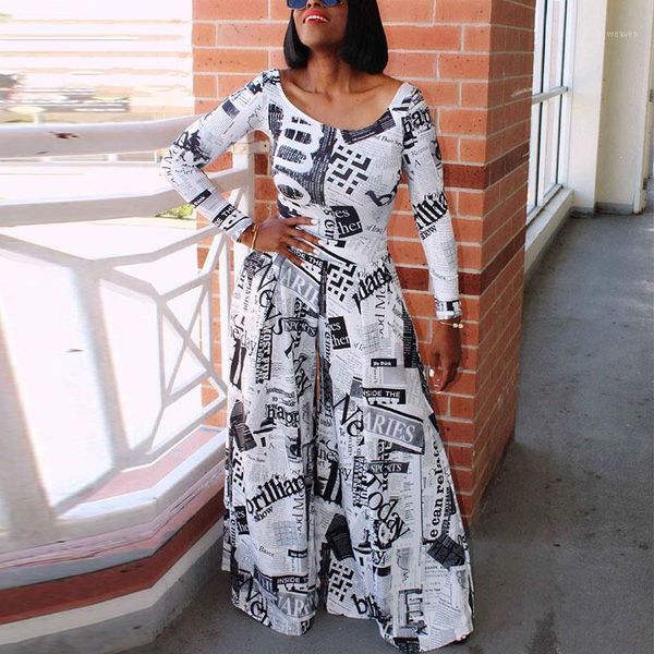 

women long trouser printed jumpsuit elegant overalls jumpsuits casual wide leg rompers1, Black;white