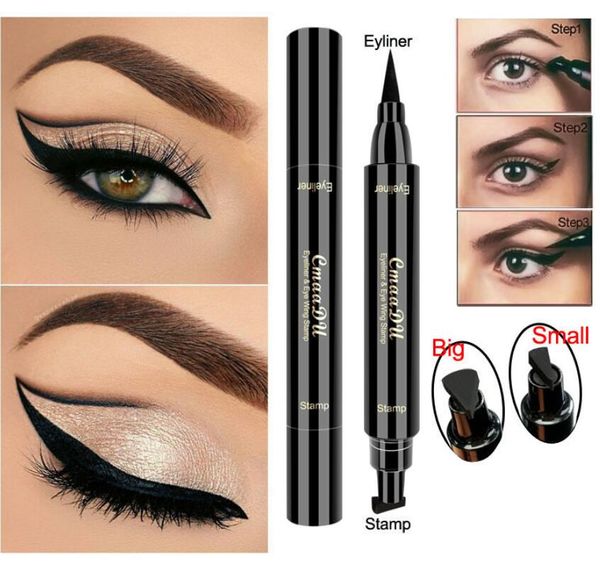 Timbro per eyeliner con timbro ad ala 2 in 1 a doppia testa Timbro per eyeliner per trucco impermeabile a doppia testa Grande e piccolo Due dimensioni