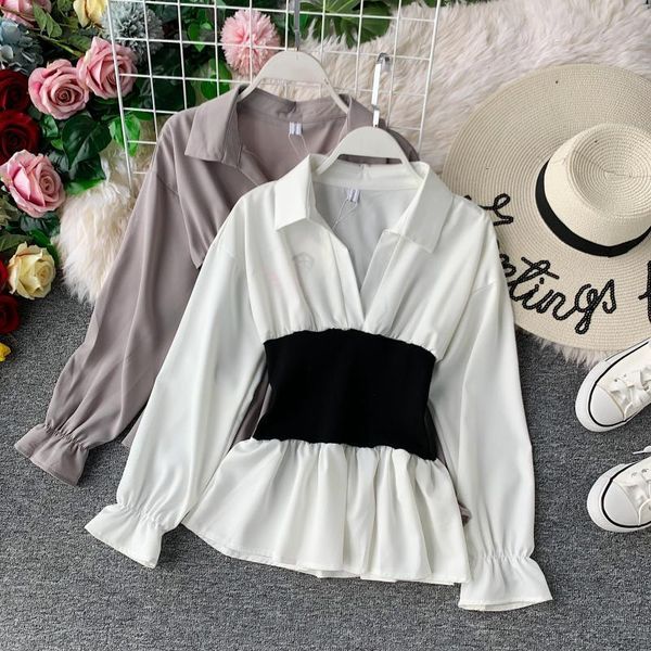 

peplum long sleeve blouse korean white shirt shirts womens and blouses patchwork 2019 ruffle vintage boho modis clothes