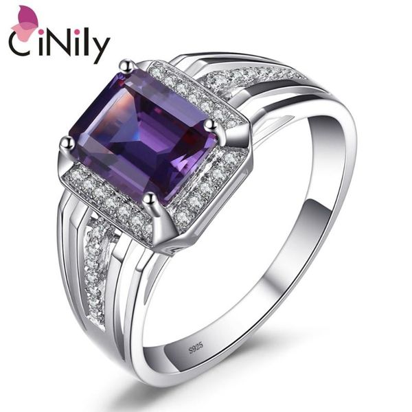 

cinily geometry amethyst cubic zirconia 925 sterling silver rings for business party men's fine jewelry ring size 7-8 sr011, Golden;silver