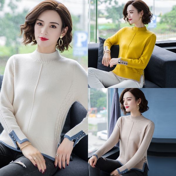

короткое sweaterautumn женщин и зимняя одежда 2019 новой половина высокой шеи вязаного свитера пассива рыхлого однотонный свитер wsyjz, White;black