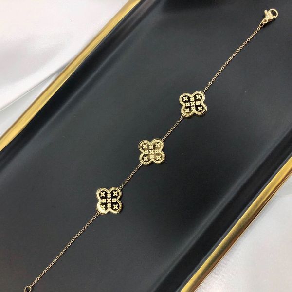 

qop73 korea east gate 2020 titanium steel women's bracelet leaf flower grass jewelry hand bracelet four ornament flower hand ornaments, Golden;silver