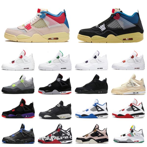 

4 4s jumpman men basketball shoes union black uava ice sail neon metallic pack cement cactus jack mens trainers outdoor sports sneakers, White;red