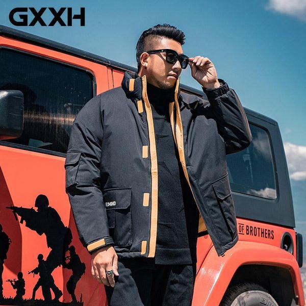 

men's down & parkas gxxh oversized winter warm fashion casual coat men jacket windproof stand collar mens cotton-padded overcoa, Black