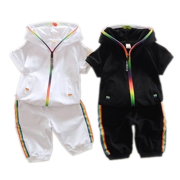 

children summer cotton garment baby boys girls candy-colored zipper hoodies short 2 pcs/set kids short sleeve twinsets tracksuit y200525, White