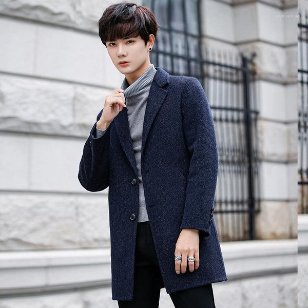

qiu dong men about double coat cloth coat in han edition business casual long cashmere woolen cloth dust male1, Black