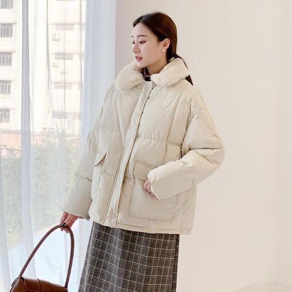 

women winter coat female warm down cotton jacket women parka faux fur neck coat pockets thick warm wadded jackets parkas female1, Black