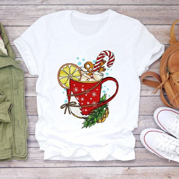 

women christmas clothing letter cartoon snowflake new year print lady t-shirts tshirt ladies graphic female tee t-shirt, White