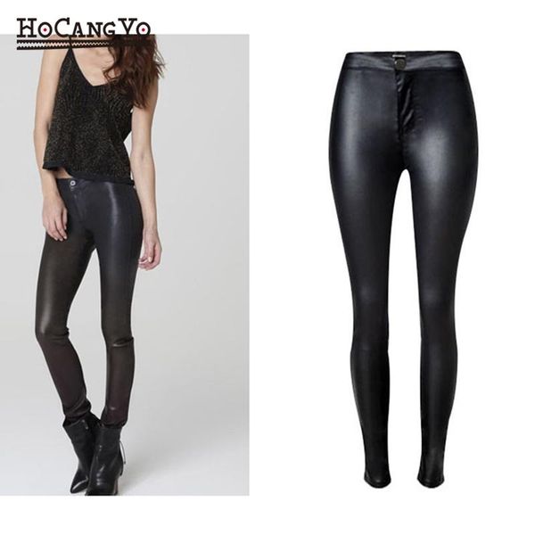 

women's jeans hcyo women high waist pants autumn winter faux pu leather skinny pant coated motorcycle pencil trousers, Blue