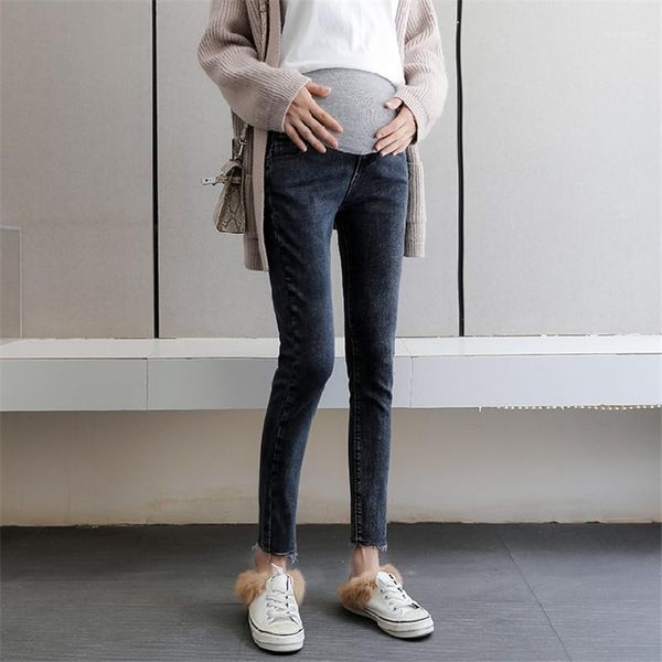 

811# maternity pants spring autumn slimming maternity jeans belly support pants elastic waist trousers1, White