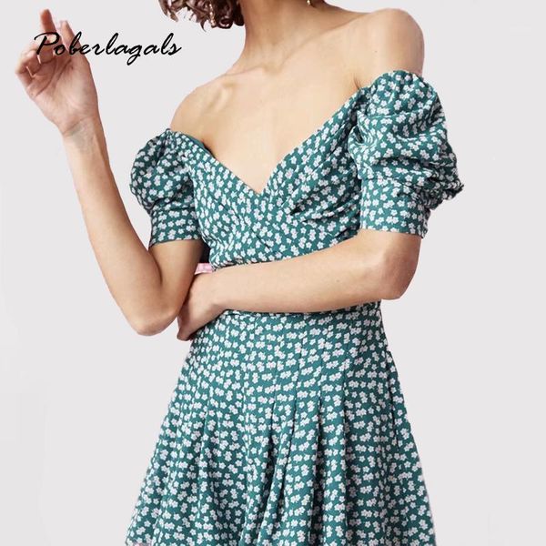 

vestidos verano 2018 summer women vintage retro romantic printed chest wrapped holiday puff sleeve mini dress robe femme dress1, Black;gray