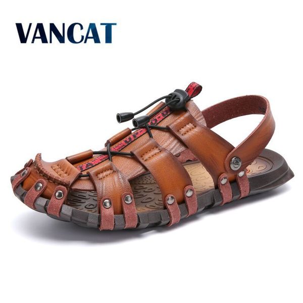

vancat new casual men soft sandals comfortable men summer leather sandals men roman summer outdoor beach sandals big size 38-47 y200702, Black