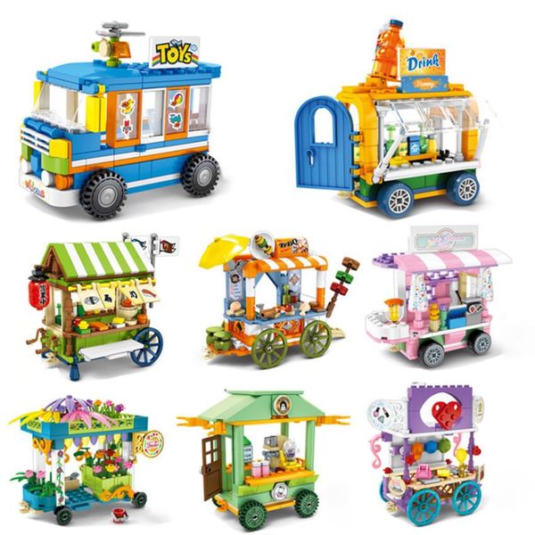 

single toy city block mini street view building blocks food selling car bricks sets toys for children qylfvz mywjqq