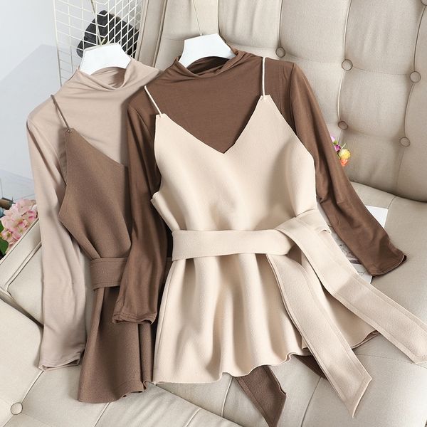 

fbfz5 2019 тонкого стиля hong kong индивидуального половина высокого воротник tsling тонкой новый футболка комплект рубашка v-образный вырез, White