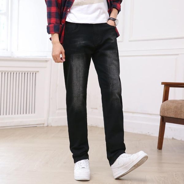 

2020 autumn winter new men's black gray cotton stretch jeans cat whisker scratch denim pants male brand trousers1, Blue