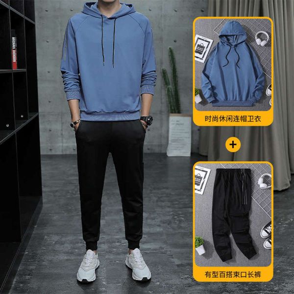 

sports korean fashion men's one leisure set with handsome autumn two piece suit c, Gray